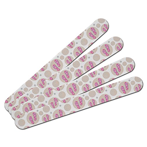 Double-Sided Nail File Emery Board Set 4 Pack - Beach Tropical - Pink Flip Flops on Sand Sandals
