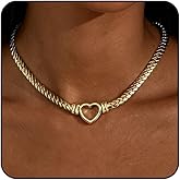 Dainty Gold Heart Necklaces for Women Silver Heart Choker Necklace Stainless Steel Thick Cuban Link Paperclip Chain Necklace with Hollow Hearts Love Pendant Chunky Statement Necklaces Delicate Trendy Jewelry for Valentine's Day Holiday Christmas Gift