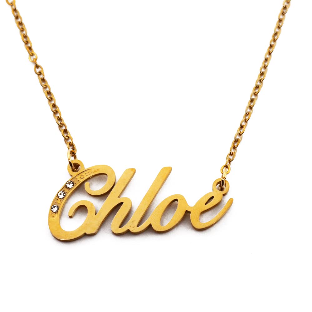 Kigu Name Necklace Chloe - Gold Tone - Custom Name Necklace - Personalised Jewellery for Ladies- Customised Jewellery for Girls- Custom Pendant Chloe