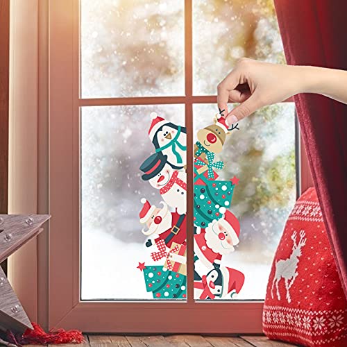 BigOtters 240PCS Christmas Window Cling Stickers, 12 Sheets Christmas Snowflake Window Clings Stickers for Glass Xmas Window Decals Decorations Holiday Snowflake Santa Claus Reindeer Decals for Party