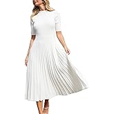 CUPSHE Fall Dresses for Women 2025 Round Neck Half Sleeve Ribbed Knit Pleated A Line Fitted Midi Pullover Sweater Dress
