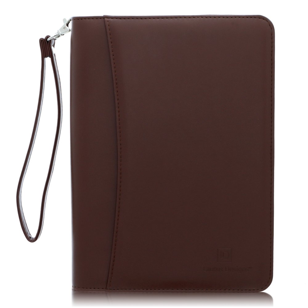 Zippered Business Padfolio – Premium PU Leather Portfolio Folder A4 with Small Notepad & 8-Inch Tablet Sleeve for Work, Meetings & Travel - Dark Brown