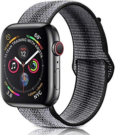 Winmy Sport Band Compatible 42mm 44mm Watch Bands, Lightweight Breathable Woven Nylon Loop Strap for iWatch Series 4 3 2 1, for Women Man - Black Stripe