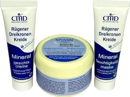 Naturset für Behandlung gegen Akne, Pickel, unreine Haut: SIVASH-Heilerde-Gesichtsmaske, 250g + Mineral Gesichtscreme und Feu