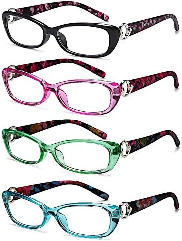 VVDQELLA 1.00 Reading Glasses for Women Floral Print Colorful 4 Pack Funky Magnifying Readers Computer Eyeglasses Fashionable Plastic