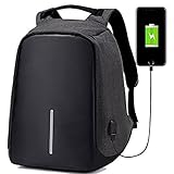 Deals Outlet Anti Theft Backpack with Inbuilt USB Charging Port 15 Inch Laptop Bag for Business Use in School College Office Waterproof Travel Casual Bagpack for Man Women Storage of Notebook Mobile Phone Camera (Black)