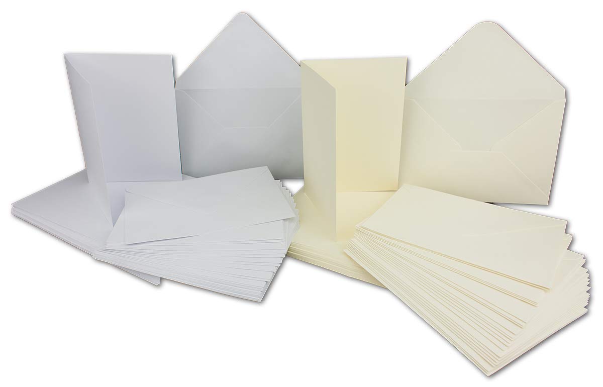 Glüxx-Agent 30 folding card sets - DIN A6-240 g/m² - white & cream - with envelopes DIN C6-120 g/m² wet glue - 60 pieces -