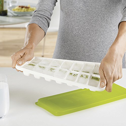 Joseph Joseph 20018 QuickSnap Ice Cube Tray with Cover Lid Easy-Release No-Spill Stackable Odor-Free Dishwasher Safe, Green