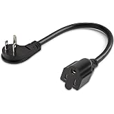 1875W Short Extension Cord,15A 16AWG Low Profile Flat Plug Heavy Duty Extension Cord Outlet Saver 3-Prong Grounded Power Cable (Black1 Feet)