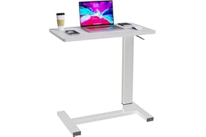 Xankzi Adjustable Overbed Bedside Table with Wheels, Hospital Bed Table for Home Rolling Laptop Table, Pneumatic Mobile Standing Desk, White