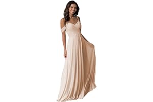 Miao Duo Off Shoulder Long Bridesmaid Dresses 2024 with PocketsChiffon A Line Formal Dress for Women Wedding MD1201