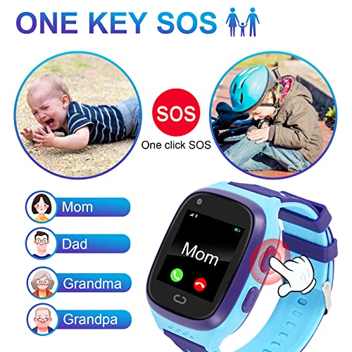 4G Kids Smart Watch GPS Tracker - Smartwatch with Two Way Call Video Calling 7 Puzzle Games Voice Chat SOS School Mode Pedometer Geo-Fence Wi-Fi Touch Screen Alarm Clock Smartwatches for Boys Girls