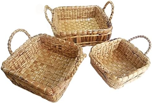 Natural Water Hyacinth Basket with Handles, Set of 3