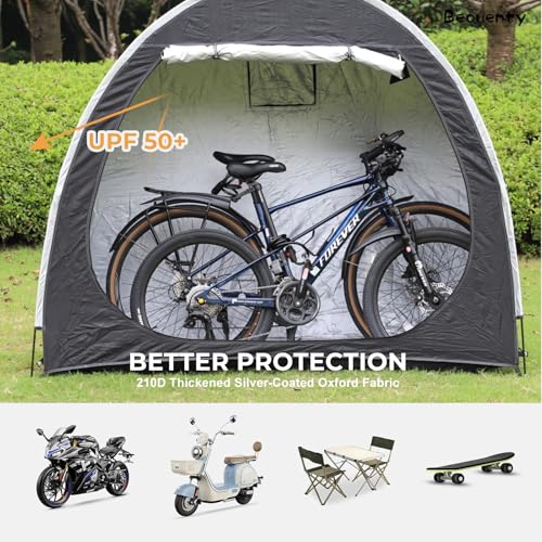 Beauenty Bike Storage Shed, Waterproof 210D Heavy Duty Bike Tent with Bag, Portable Bike Tent for 1-4 Bikes, Garage, Outdoor, Camping, Bike Storage (Green)