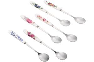 HIAKDOFT 6Pcs Ceramic Handle Stainless Coffee Spoons Ice Stirring Spoons for Tea Juice Dessert Mixing