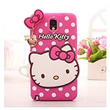 NEW 3D Cute soft silicone hello kitty Cartoon Case With Pendant Gel Rubber Protective back Cover For Samsung galaxy Note 2 3 4 (Note 3 Hot Pink)
