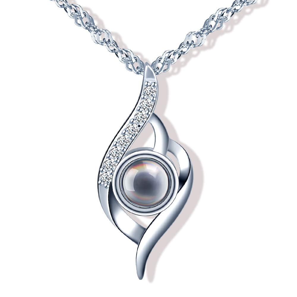 Yumilok 925 Sterling Silver Necklace Love Memory Necklace Pendant 100 Languages of I Love You, Romantic Creative Gift for Women Girls