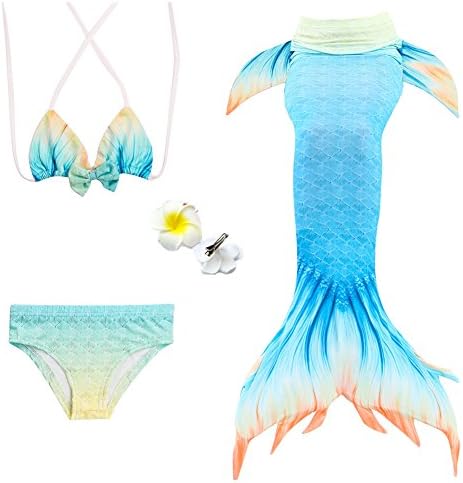Kuisen Swimmable Mermaid Tail + Bikini Sets Monofin Kids Girls Cos Gift