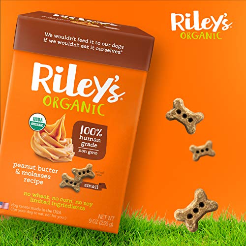 Riley's Organic Dog Treats - Small Bone Peanut Butter & Molasses Dog Treats - USDA Organic, Certified Vegan and Non GMO Project Verified Dog Biscuits - 100% Human Grade - 9 Oz Carton - Thumbnail 7