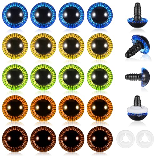 20pcs 15mm Colored Crochet Eyes with Washers Safety Eyes for Amigurumi Plastic Craft Eyes Crochet Glasses Noses and Buttons Crochet Accessories for DIY Making of Bear Crafts Toy Doll Crafts