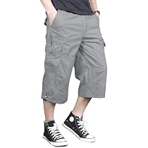 Men's Casual Chino Cargo Shorts - 3/4 Below Knee, Multi Pockets - Canvas Cotton Blend (Black, Green, Khaki, Gray) - View #6