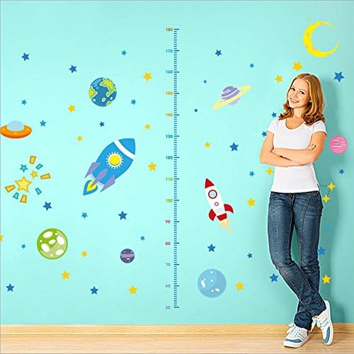 Spaceship Rocket Growth Height Chart Wall Stickers| Removable PVC Decor | Planets with Stars Wall Decals for Kids Room and Nursery Room By Little Sues (Rocket)