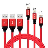 Lightning Cable, XUHANG iPhone Cables 3Pack (3+6+10FT) Lighting to USB Cable Nylon Braided Cord Charger for iPhone X/8/8 Plus/7/7 Plus/6/6 Plus/6s/6s Plus/5/5s/5c/SE and More (Red)