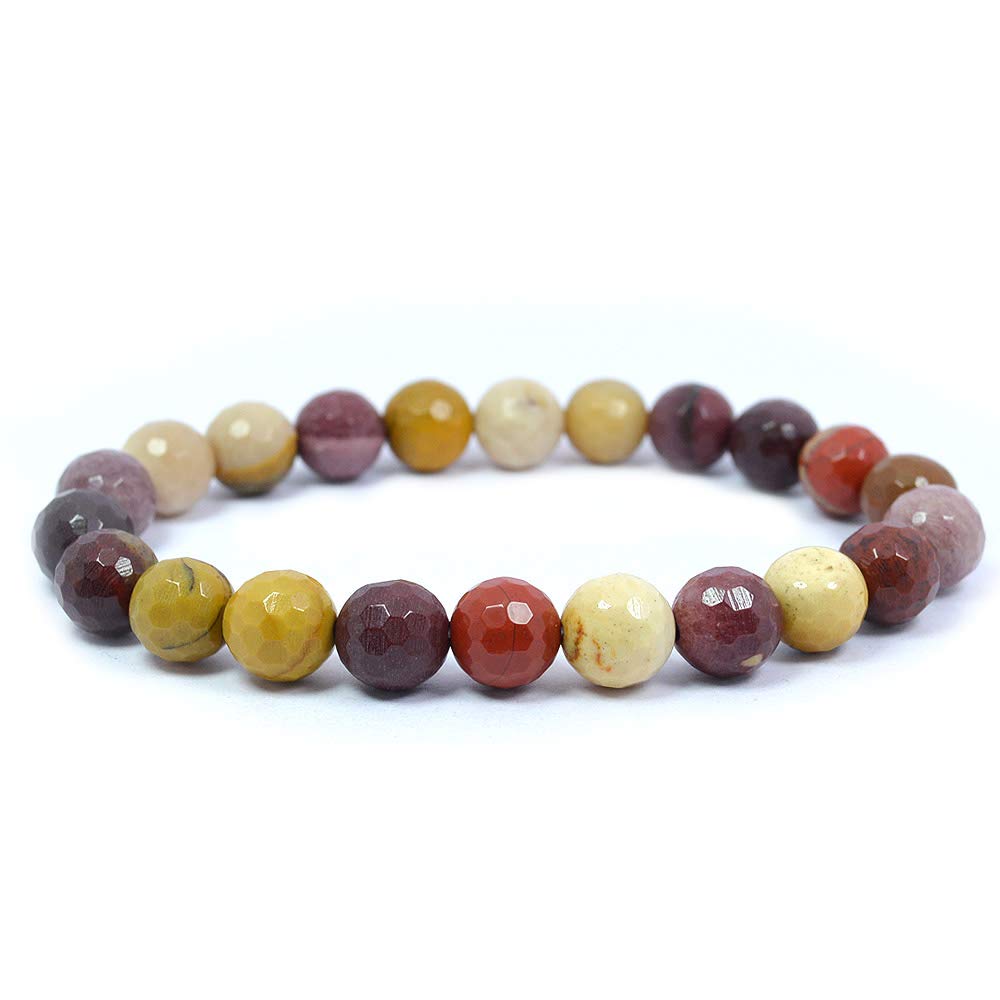 Reiki Crystal Products Natural Mookaite Jasper Bracelet 8 mm Crystal Stone Diamond Cut Beads Bracelet Round Shape for Reiki Healing and Crystal Healing Stones (Color : Multi)