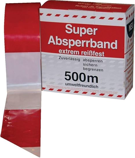 Absperrband rot/weiß geblockt 80 mm breit á 500m