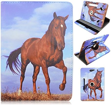 Blue Red Beach Horse Kindle Fire / Fire Hd 7" Inch Tablet Universal Pu Leather Case Cover with 360 Rotating Stand Fits All 7" Tablets