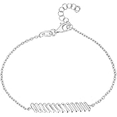 Vanbelle Sterling Silver Jewelry - Rhodium Plated with 925 Stamp - Textured Bar Bracelet - Elegant, Beautifully Handmade for Women - 16.5cm Long + 2.5cm Extender