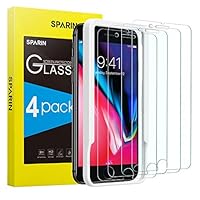 [4 Pack] SPARIN Screen Protector for iPhone 8 Plus/iPhone 7 Plus with Alignment Frame - Easy Installation, Tempered Glass, Double Defence