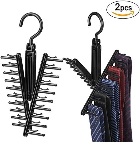 Porsin Tie Belt Rack - Adjustable 360 Degree Rotating Design Tie Rack, Quality Non-Slip holds 20 Ties, Hanging Indoor Necktie Rack Hanger Rack Tie 2PCS