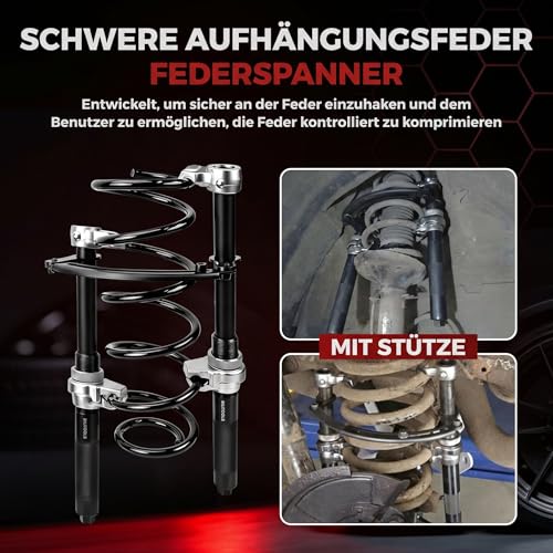 BILITOOLS 2-Piece Professional Spring Compressor Car Set - Heavy Duty Car Tool (1200 kg) for Macpherson & McPherson Suspension Strut - Universal Coil Spring Tensioner Including Safety Bar
