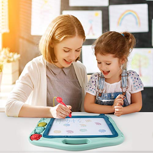 Gamenote Magnetic Drawing Board for Kids 12×16 inch - Doodle Board for Toddlers Comes with Adorable 3 Stamps, Magnet Pen, Gifts for Toddlers Kids Colorful Erasable Magnet Writing Sketching Pad（Blue） - Thumbnail 5