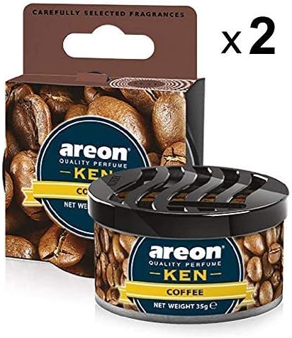 Areon Ken Car Air Freshener Coffee Home Tin Can Mini Top Up Adjustable Vented Lid 3D Multi Pack Set of 2, Ken Cafe, 1 count (Pack of 2)