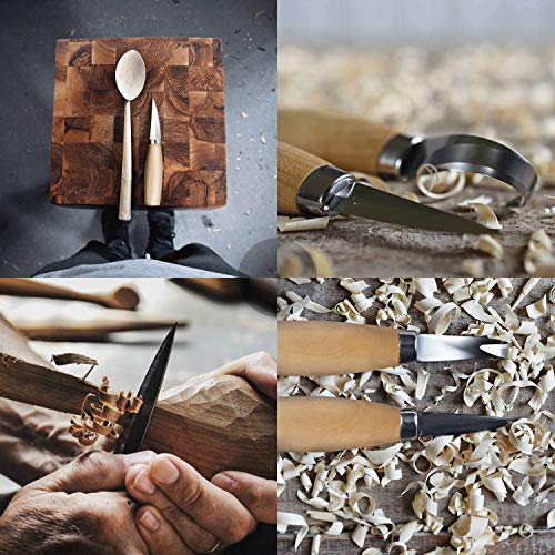 ETEPON Wood Carving Tools Set Whittling Sloyd Wood Carving Knife with Knife Sleeve + Hook Knife, Wood Carving Kit for Spoon Bowl Cup Kuksa Woodworking (Wood Carving kit) - Thumbnail 6