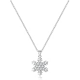 SLUYNZ Solid 925 Sterling Silver Sparkling CZ Snowflake Necklace Pendant for Women Teens Winter Snowflake Chain Necklace Choker Christmas Gifts