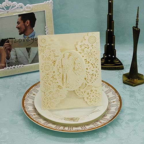 JinSu Invitation Cards Kits, 20PCs Laser Cut Wedding Party Invitation Cards with Printable Paper and Envelopes for Wedding Marriage Bridal Bride Shower Party and More (Sweet Lover)