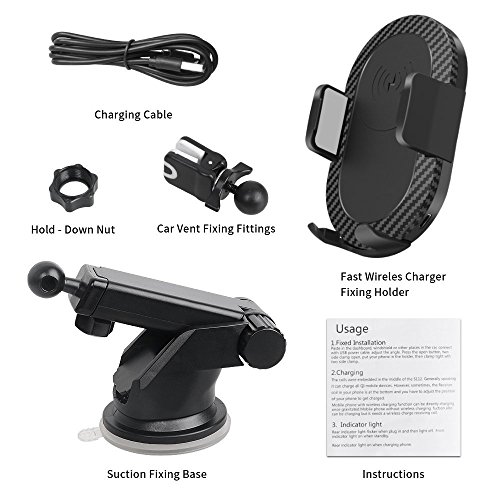 CAILIN Fast Wireless Car Charger - Phone Holder, Car Wireless Charger Mount, Fast foriPhone X/8/8 Plus Samsung Galaxy S9 Plus S8 Plus S8 S7 Edge Note 8 Note 5(Black) - Thumbnail 3