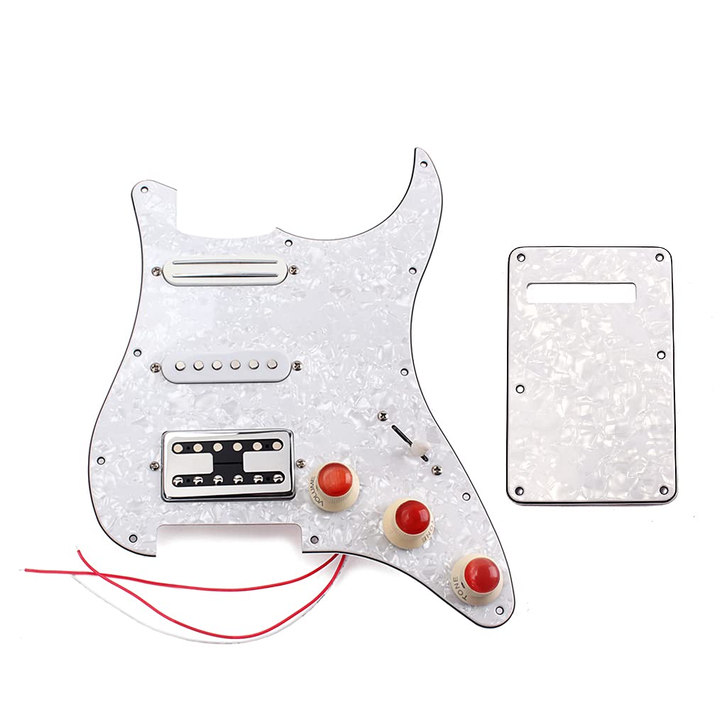 Alnicov 3-Ply SSH Prewired Loaded Pickguard Scratch Plate Single Coil Alnico 5 and Humbucker Magnet Pickups Assembly Set for ST Strat Electric Guitar(White Pearl)