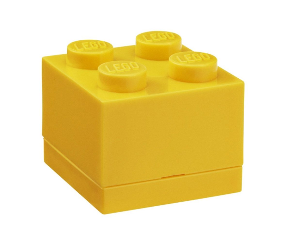 Room Copenhagen LEGO Mini Box 4 Knobs Yellow - Versatile Small Storage Box for Snacks, Jewellery, Hair Accessories, Souvenirs & More - Dishwasher Safe, 46 x 46 x 43 mm