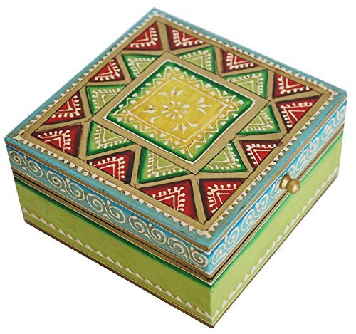 Item Under 20 Dollars – 5” Wooden Jewelry Box / Trinket Box for Girls / Women – Premium Quality Decorative Box with Cone Painting Art – Best Gifts for Her