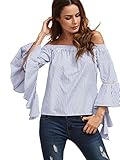 SheIn Women's Striped Off The Shoulder Ruffle Sleeve Blouse