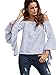 SheIn Women's Striped Off The Shoulder Ruffle Sleeve Blouse - Blue Large