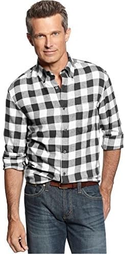 John Ashford Mens Flannel Checkered Button-Down Shirt Black L