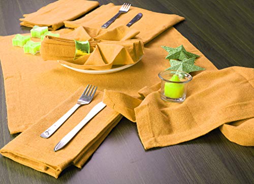 Ramanta Home Cloth Dinner Napkin in 100% Cotton Fabric-18x18 Mustard, Wedding Napkins, Cocktails Napkins, Fabric Napkins, Cotton Napkins, Mitered Corners & Generous Hem, Dinner Napkins Set of 12
