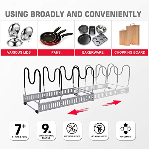 Expandable Pan Rack Organizer, G-TING 7+ Adjustable Pot Lid Holders & Bakeware Rack, Kitchen Cookware Pantry Cabinet Storage Rack with 7 Expandable and Adjustable Compartments (Up to 23") - Thumbnail 6