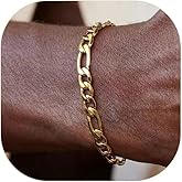 ChainsPro Men Sturdy Figaro/Cuban Chain Bracelet, 6/9/13mm Width, 7.48/8.26inch Length, 316L Stainless Steel/18K Gold Tone/Black- Send Gift Box