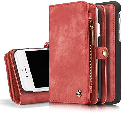 Aiomao Luxury Flip Leather Case For iPhone 7 iPhone 8 Card Slots Wallet Cover Magnetic Removable Case Phone Accessories (RED)